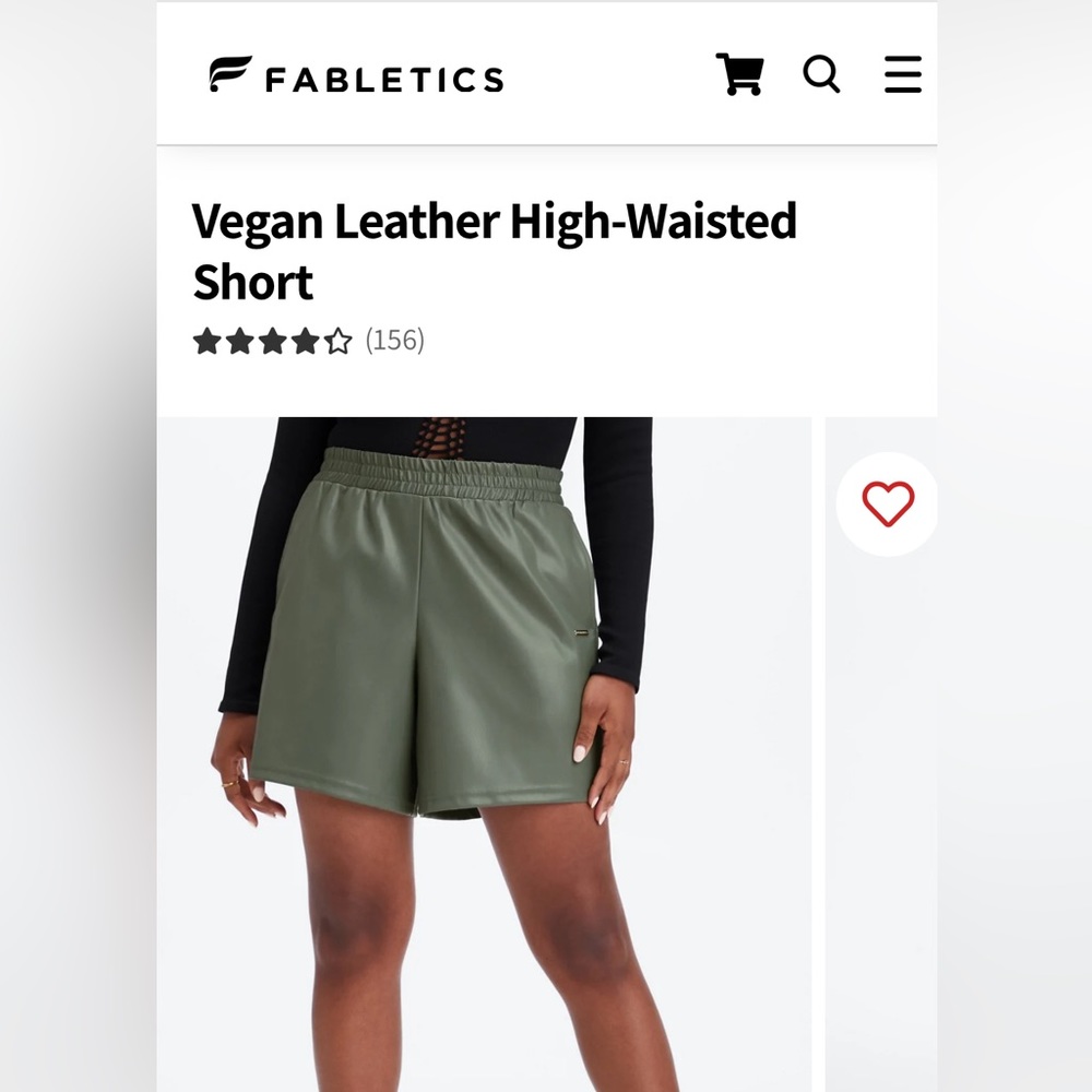 NWT FABLETICS vegan leather green high waisted shorts